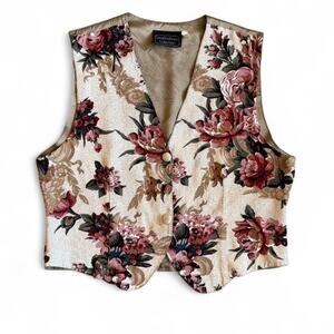 Carol Anderson Tapestry Floral Vest Cream Baroque Brocade Waistcoat Large